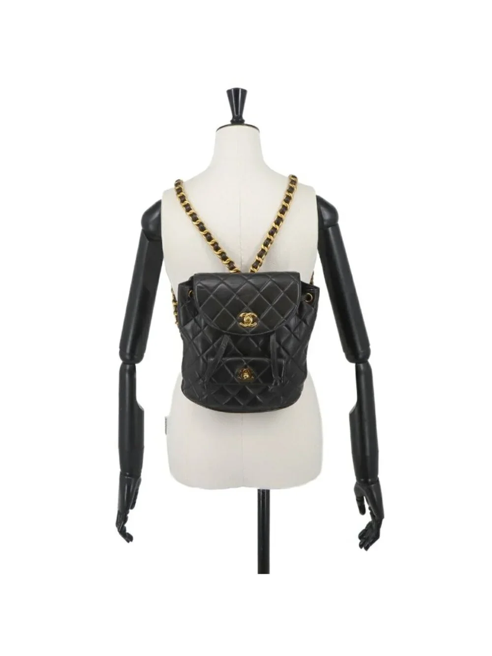 Chanel Quilted Chain Backpack Lambskin Black Vintage Gold Duma
